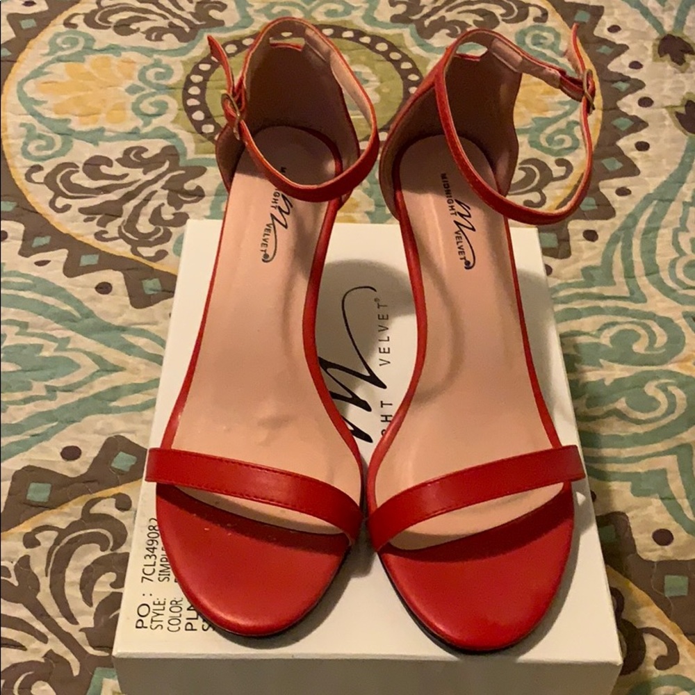 Red ankle strap heeled sandal